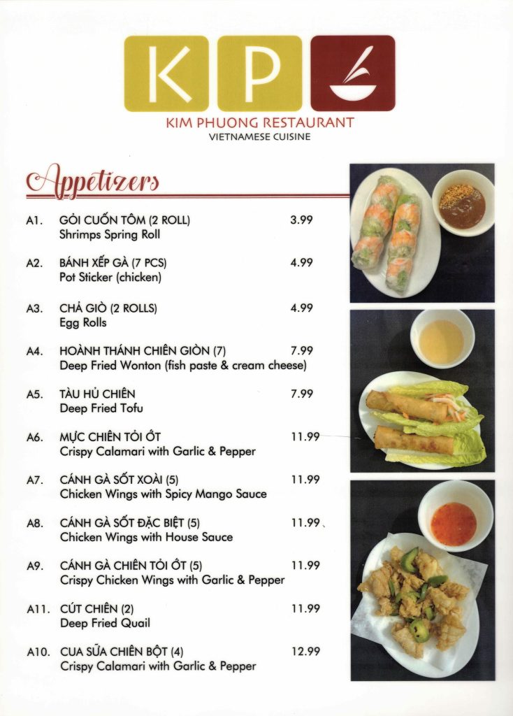 Kim Phuong Restaurant: Vietnamese Appetizers pg. 2
