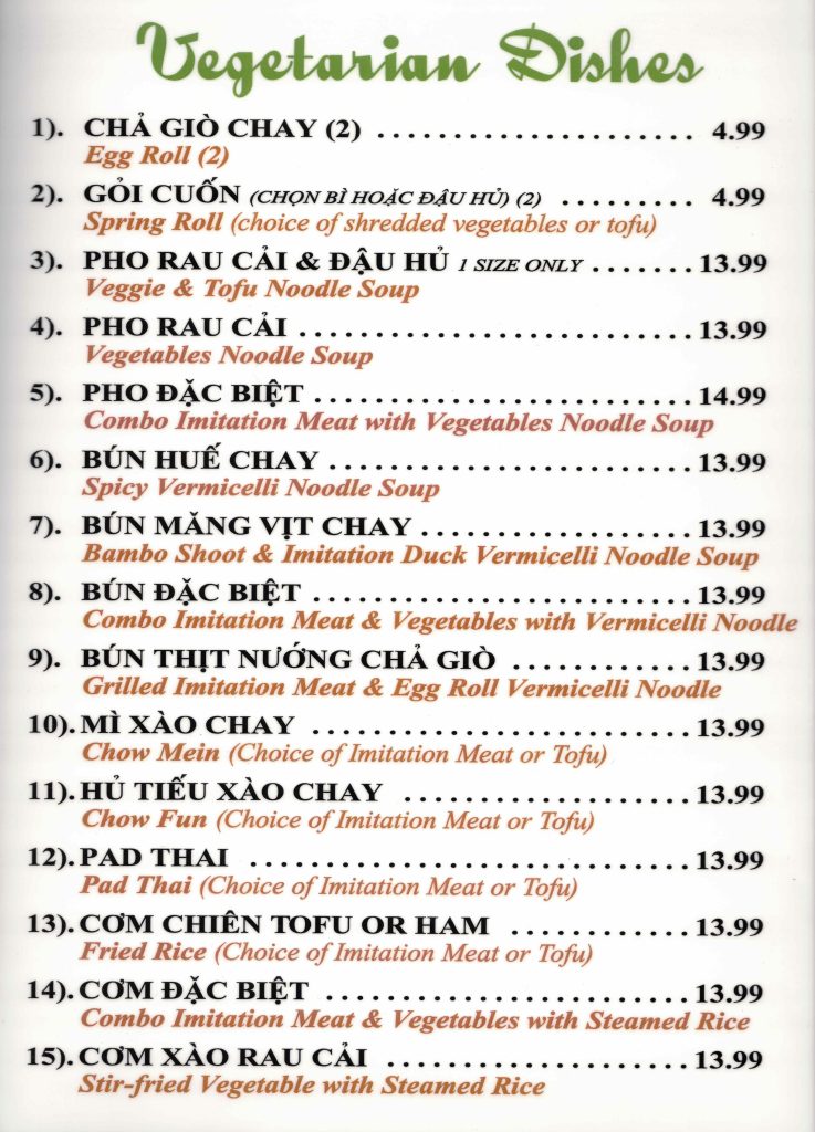 Kim Phuong Family Kitchen Menu Vegetarian Dishes p 3
